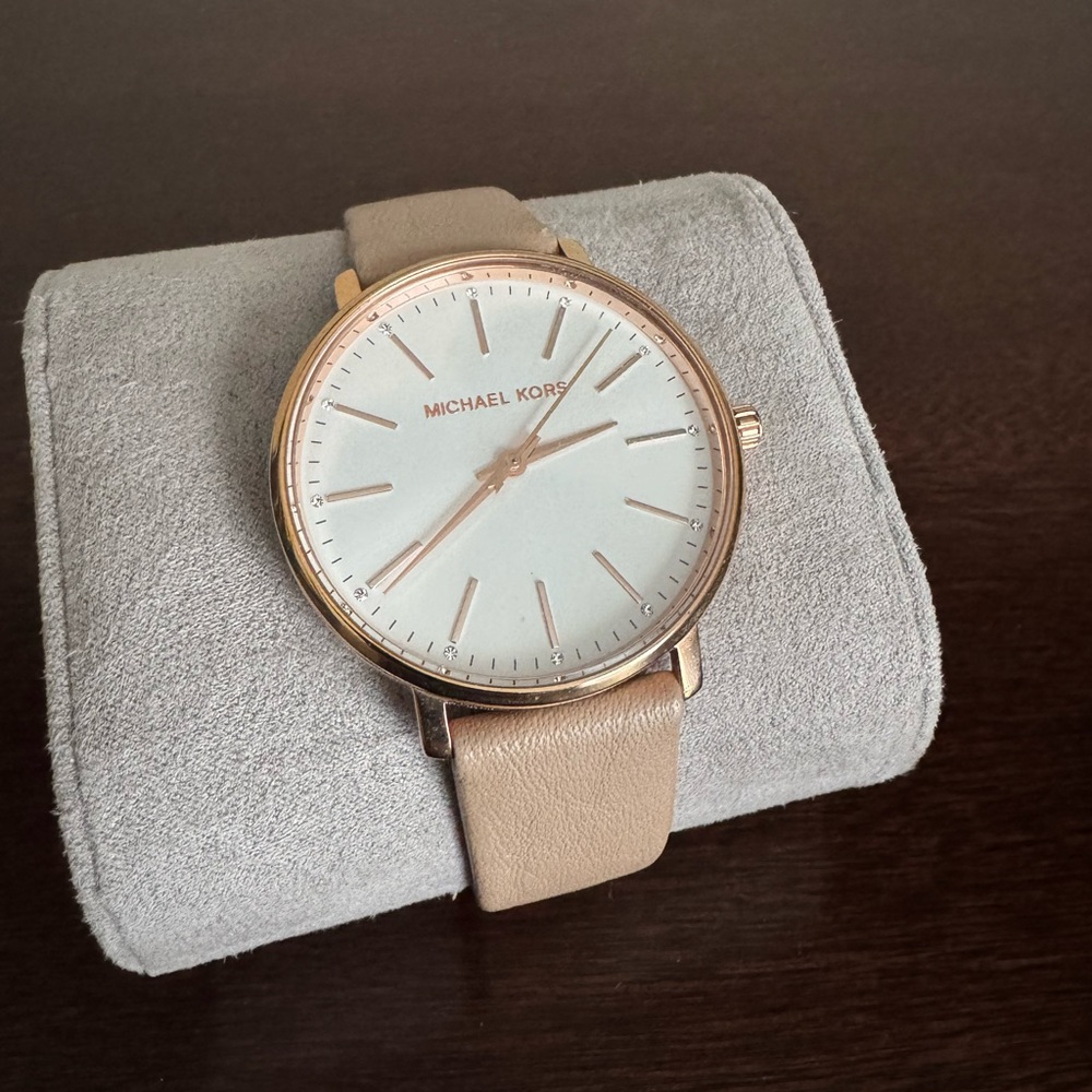Michael Kors Beige Leather Strap Watch